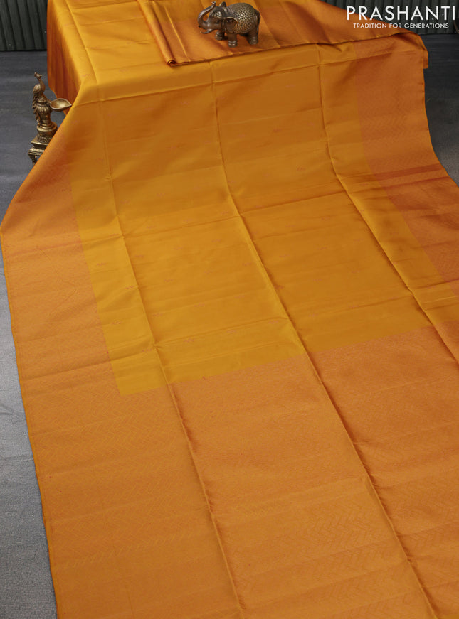 Pure soft silk saree dark mustard with thread & zari woven buttas and long woven border
