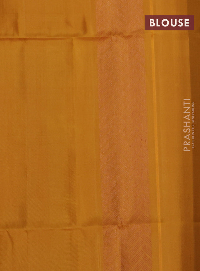 Pure soft silk saree dark mustard with thread & zari woven buttas and long woven border