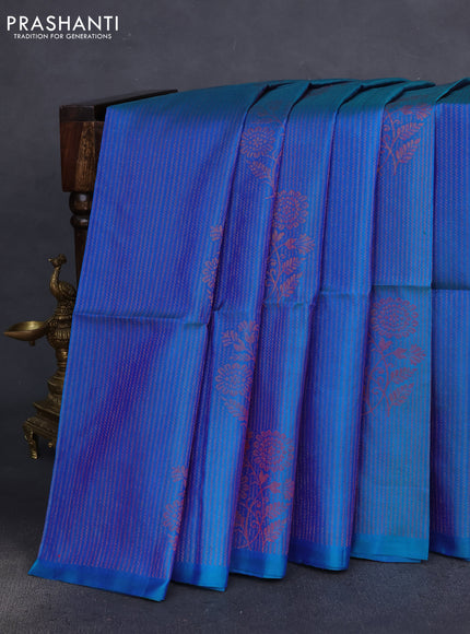 Pure soft silk saree dual shade of blue with allover thread & zari weaves in borderless style