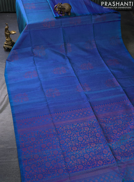 Pure soft silk saree dual shade of blue with allover thread & zari weaves in borderless style
