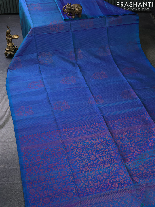 Pure soft silk saree dual shade of blue with allover thread & zari weaves in borderless style