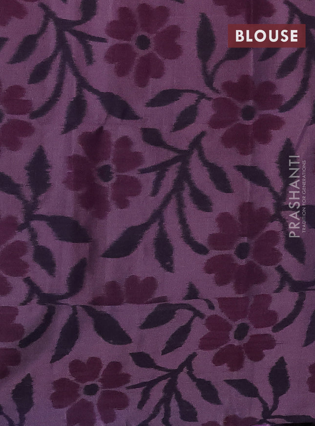 Pure soft silk saree light blue and pastel purple shade with copper zari woven buttas and ikat style border