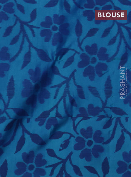 Pure soft silk saree purple and teal blue with allover copper zari weaves and ikat style border