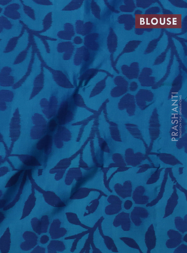 Pure soft silk saree purple and teal blue with allover copper zari weaves and ikat style border