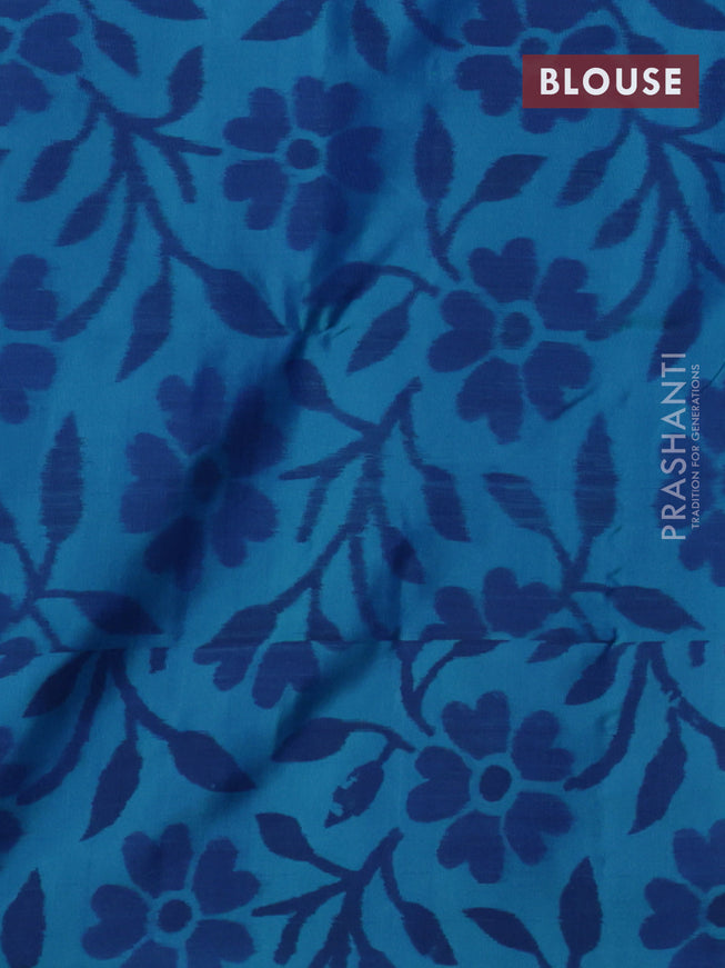 Pure soft silk saree purple and teal blue with allover copper zari weaves and ikat style border