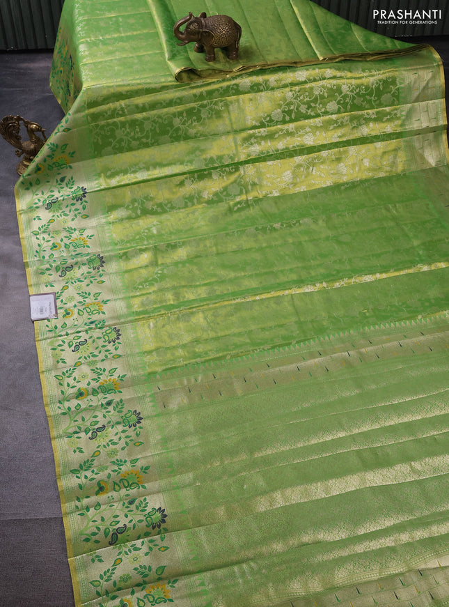 Tissue paithani silk saree dual shade of green with allover zari weaves and rich paithani border