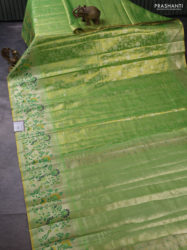 Tissue paithani silk saree dual shade of green with allover zari weaves and rich paithani border