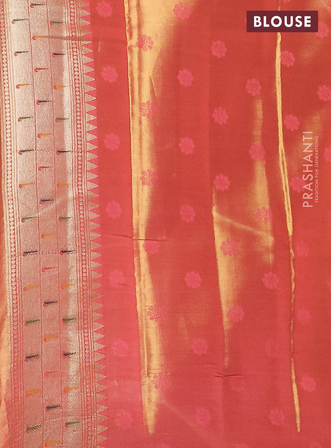 Tissue paithani silk saree dual shade of peach pink with allover zari weaves and rich paithani border