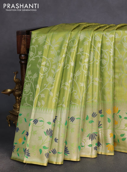 Tissue paithani silk saree dual shade of green with allover zari weaves and rich paithani border