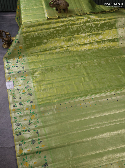 Tissue paithani silk saree dual shade of green with allover zari weaves and rich paithani border