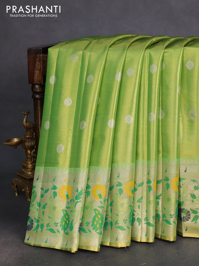 Tissue paithani silk saree dual shade of green with zari woven buttas and rich paithani border