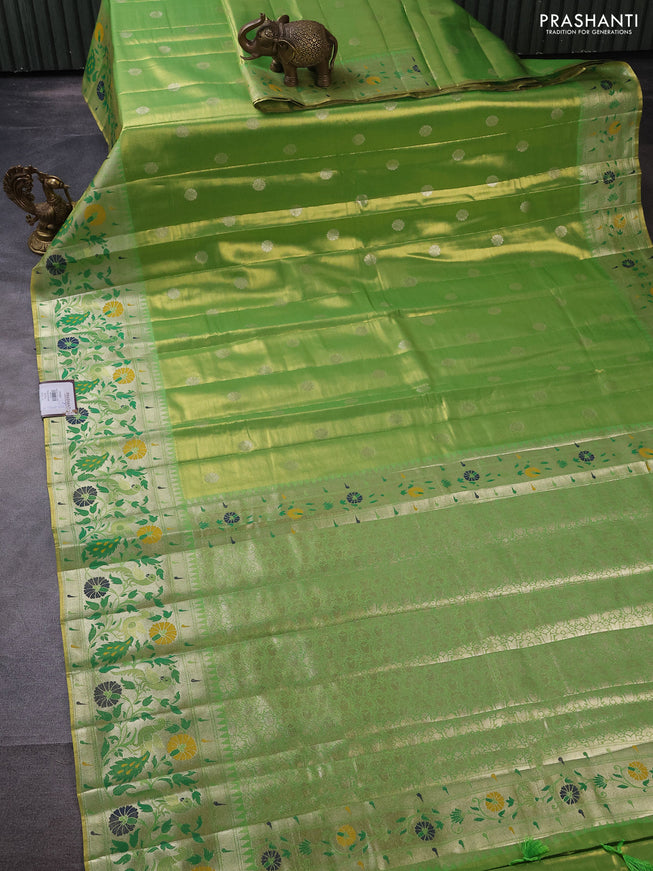 Tissue paithani silk saree dual shade of green with zari woven buttas and rich paithani border