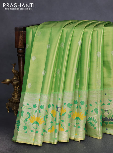 Tissue paithani silk saree dual shade of green with zari woven buttas and rich paithani border