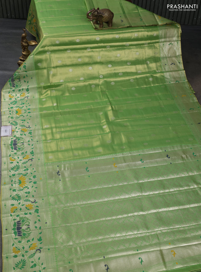 Tissue paithani silk saree dual shade of green with zari woven buttas and rich paithani border
