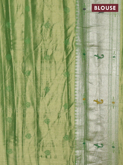 Tissue paithani silk saree dual shade of green with zari woven buttas and rich paithani border