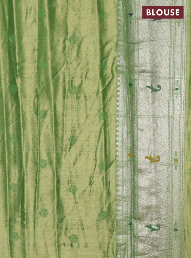 Tissue paithani silk saree dual shade of green with zari woven buttas and rich paithani border