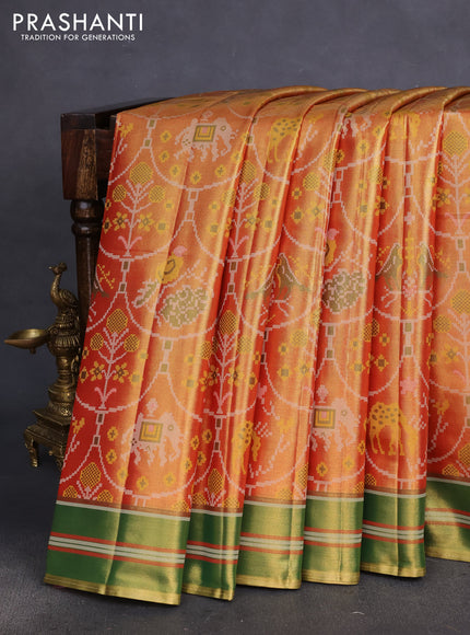 Tissue paithani silk saree dual shade of orange and mehendi green with allover patola weaves and zari woven border