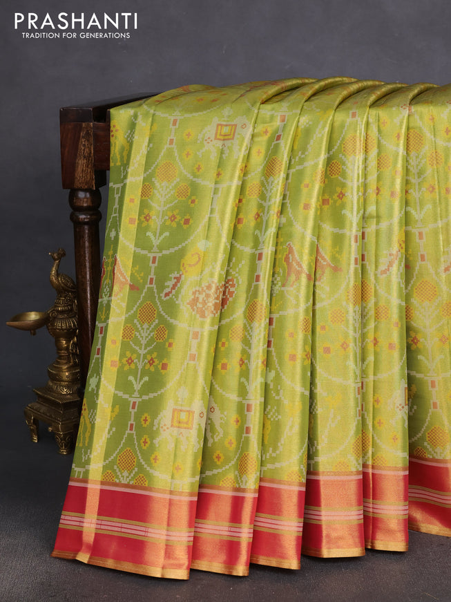 Tissue paithani silk saree dual shade of green and pink with allover patola weaves and zari woven border