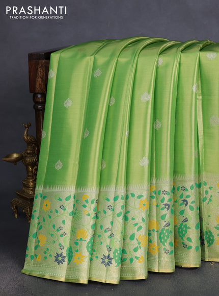 Tissue paithani silk saree light green with zari woven buttas and rich paithani border