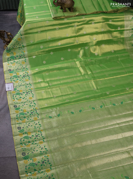 Tissue paithani silk saree light green with zari woven buttas and rich paithani border