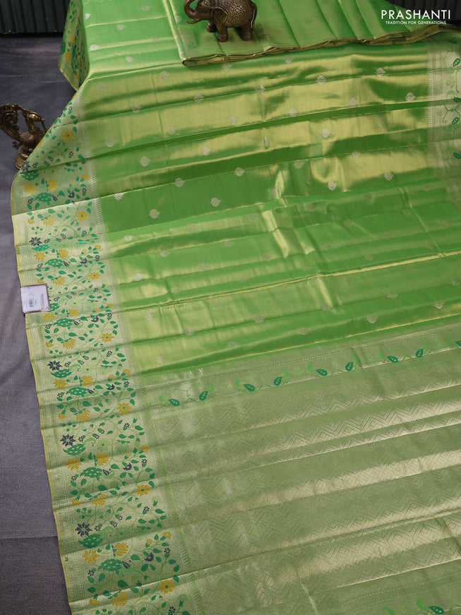 Tissue paithani silk saree light green with zari woven buttas and rich paithani border