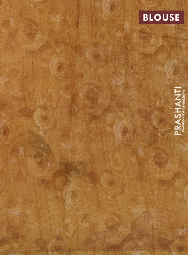 semi linen saree mustard yellow with allover floral digital prints and piping border