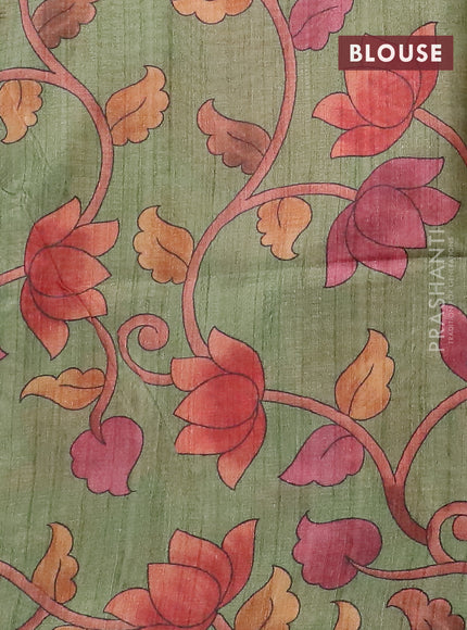 Semi jute silk saree maroon and green with allover zari woven brocade weaves and kalamkari printed pallu