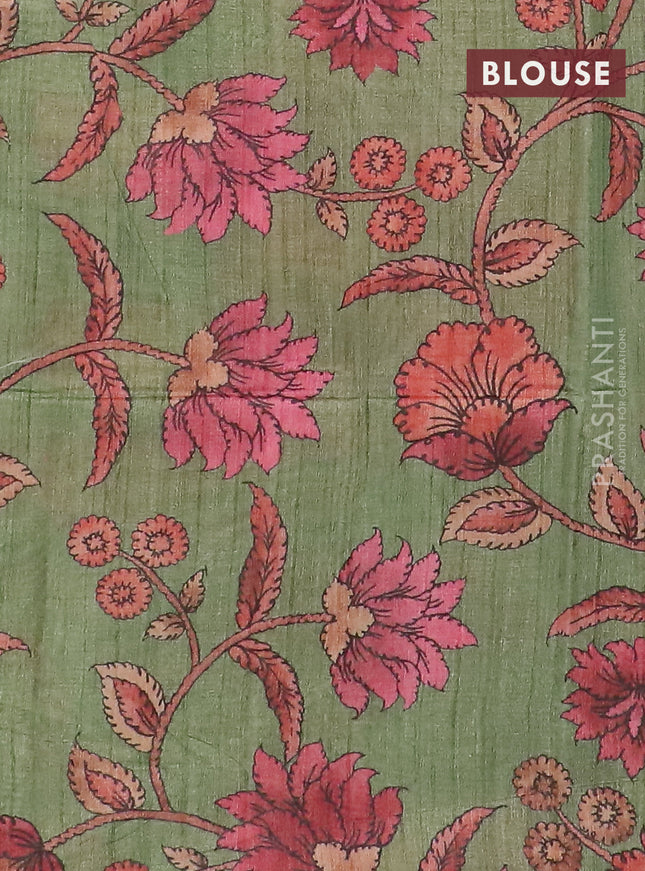 Semi jute silk saree maroon and green with allover zari woven brocade weaves and kalamkari printed pallu