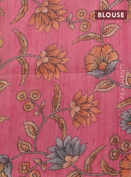 Semi jute silk saree dark mustard and pink with allover zari woven brocade weaves and kalamkari printed pallu