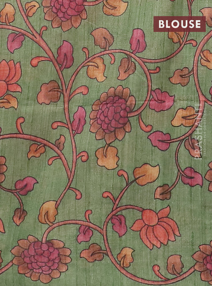 Semi jute silk saree maroon shade and green with allover zari woven brocade weaves and kalamkari printed pallu