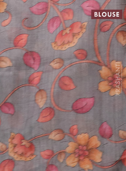 Semi jute silk saree maroon and grey with allover zari woven brocade weaves and kalamkari printed pallu