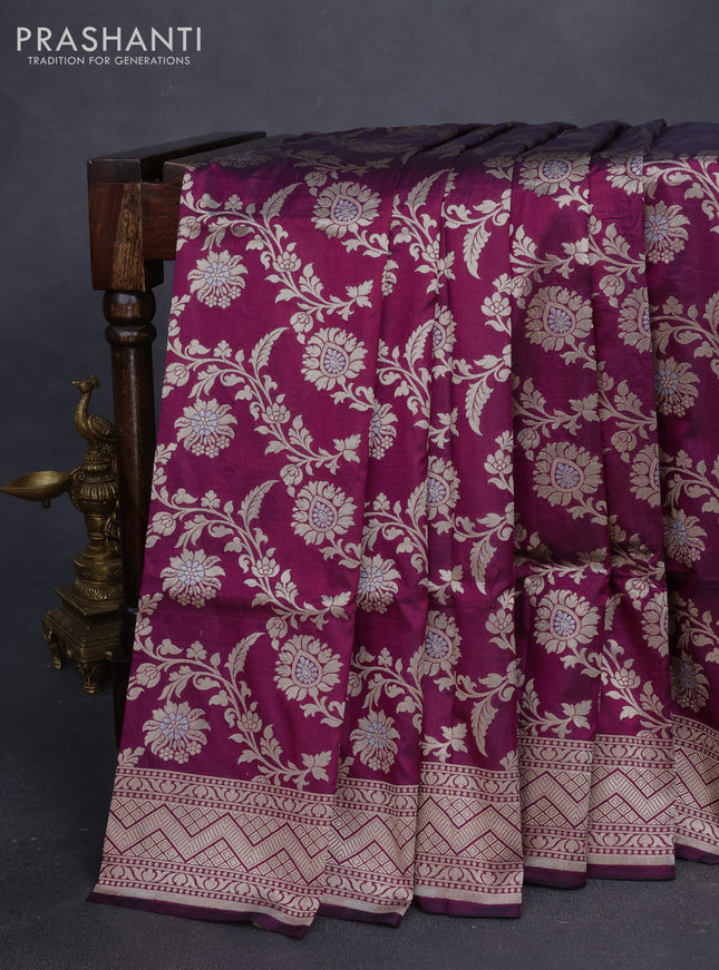 Banarasi uppada silk saree purple with allover zari woven floral weaves and zari woven border