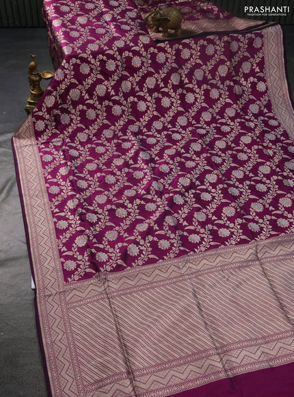 Banarasi uppada silk saree purple with allover zari woven floral weaves and zari woven border