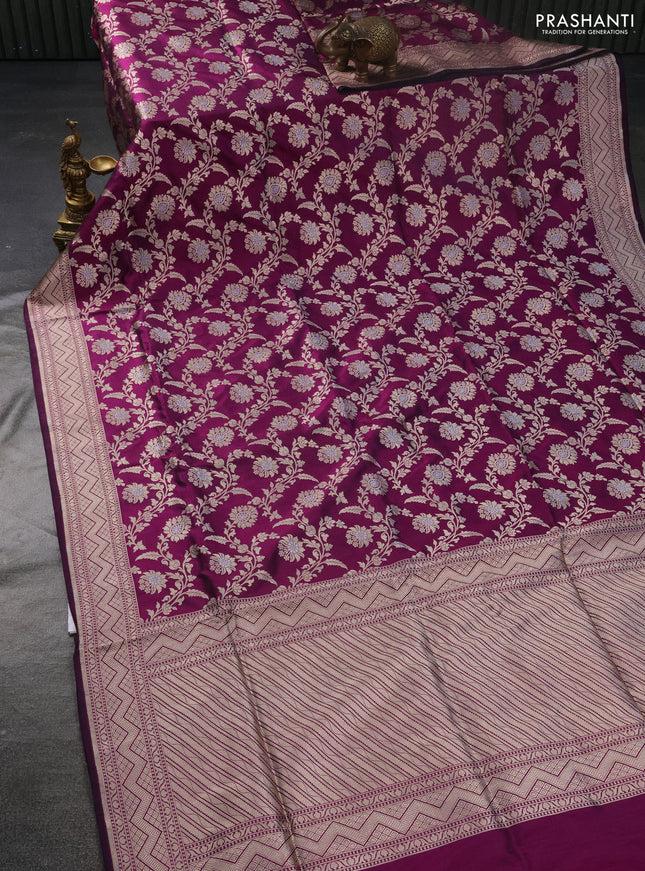 Banarasi uppada silk saree purple with allover zari woven floral weaves and zari woven border