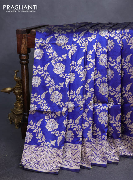 Banarasi uppada silk saree blue with allover zari woven floral weaves and zari woven border