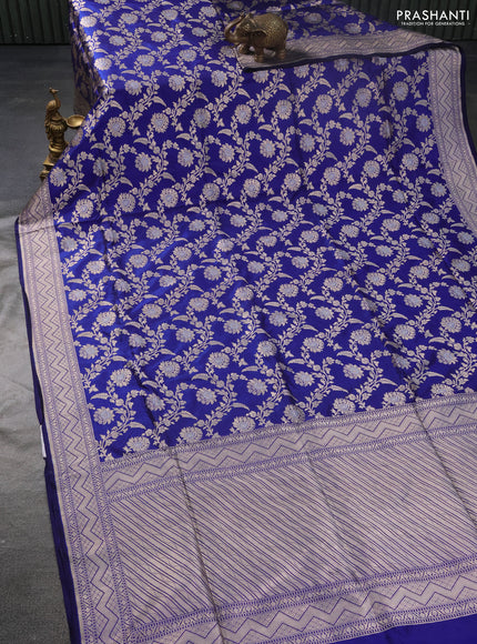 Banarasi uppada silk saree blue with allover zari woven floral weaves and zari woven border