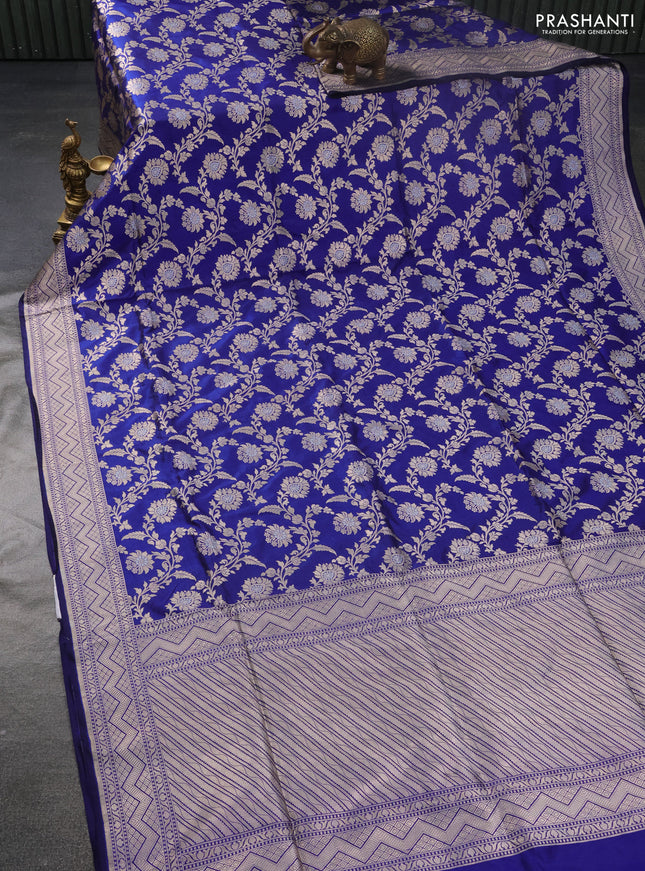 Banarasi uppada silk saree blue with allover zari woven floral weaves and zari woven border