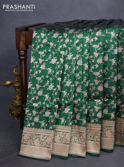 Banarasi uppada silk saree green with allover silver & gold zari woven floral weaves and zari woven border