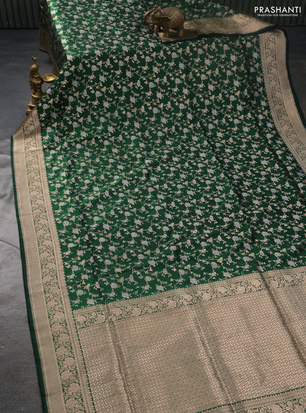 Banarasi uppada silk saree green with allover silver & gold zari woven floral weaves and zari woven border