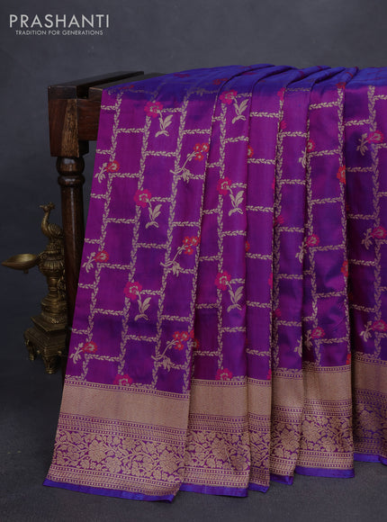 Banarasi uppada silk saree dual shade of violet with allover thread & zari weaves and zari woven border
