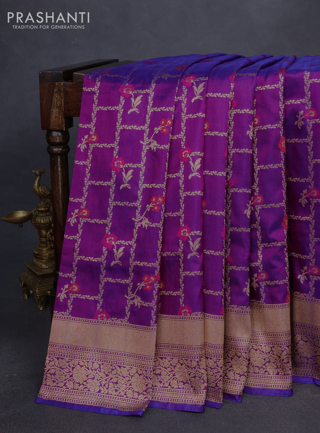 Banarasi uppada silk saree dual shade of violet with allover thread & zari weaves and zari woven border