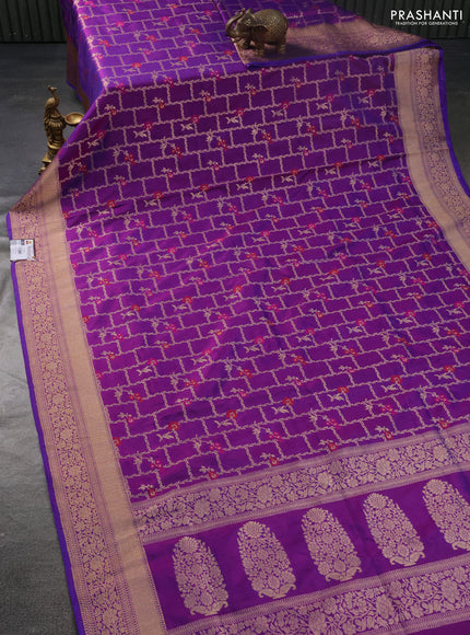 Banarasi uppada silk saree dual shade of violet with allover thread & zari weaves and zari woven border