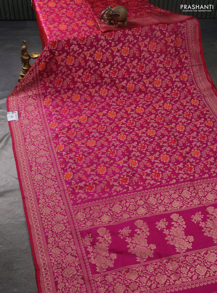 Banarasi uppada silk saree magenta pink with allover thread & zari woven floral weaves and floral zari woven border