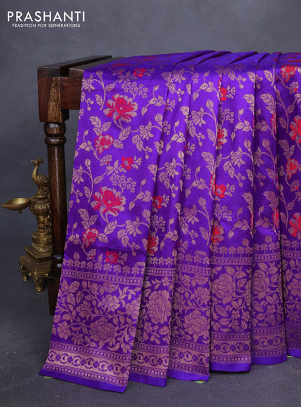 Banarasi uppada silk saree royal blue with allover thread & zari woven floral weaves and floral zari woven border