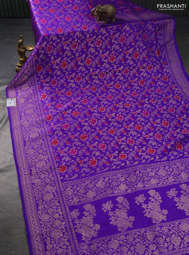 Banarasi uppada silk saree royal blue with allover thread & zari woven floral weaves and floral zari woven border