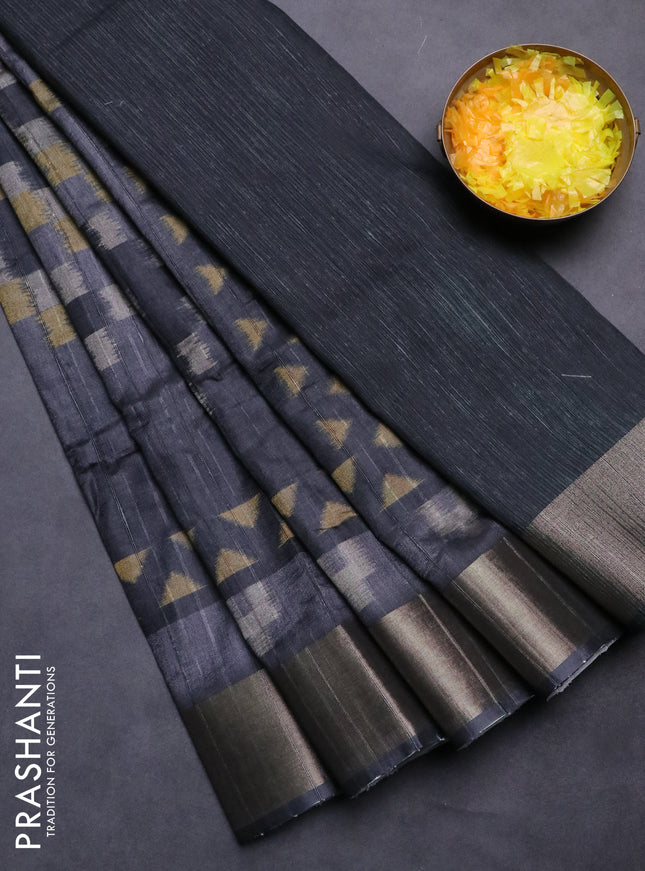 Semi matka saree grey and sandal with allover ikat prints and zari woven border