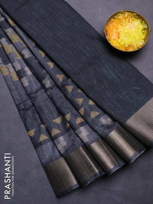 Semi matka saree grey and sandal with allover ikat prints and zari woven border