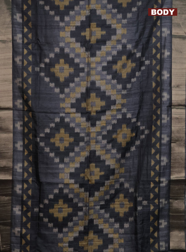 Semi matka saree grey and sandal with allover ikat prints and zari woven border