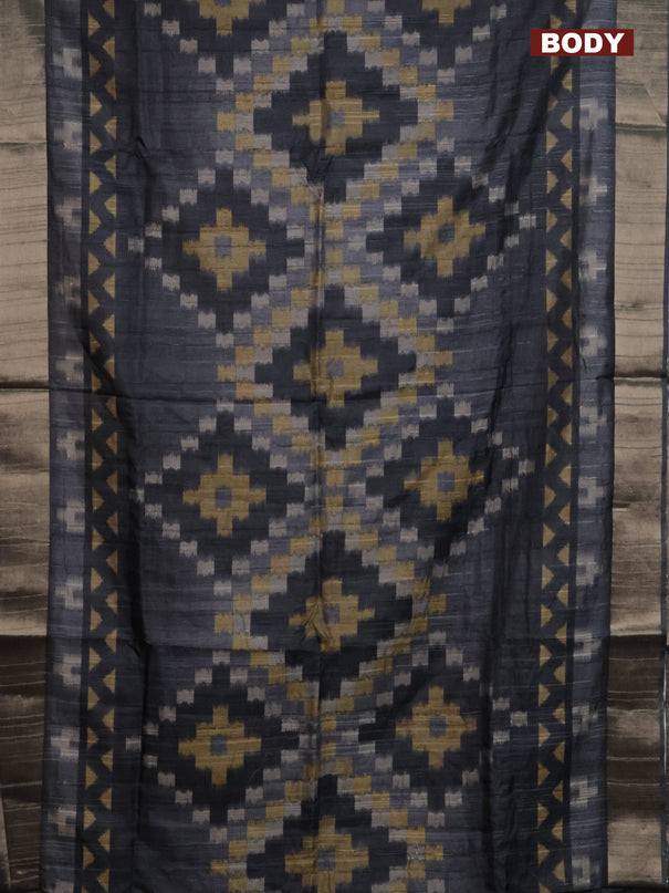 Semi matka saree grey and sandal with allover ikat prints and zari woven border