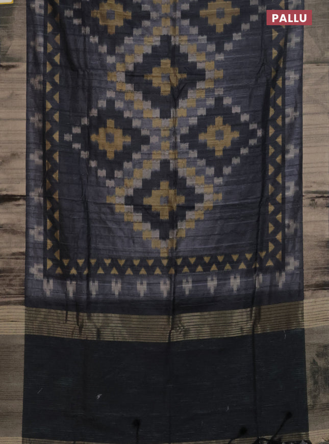 Semi matka saree grey and sandal with allover ikat prints and zari woven border